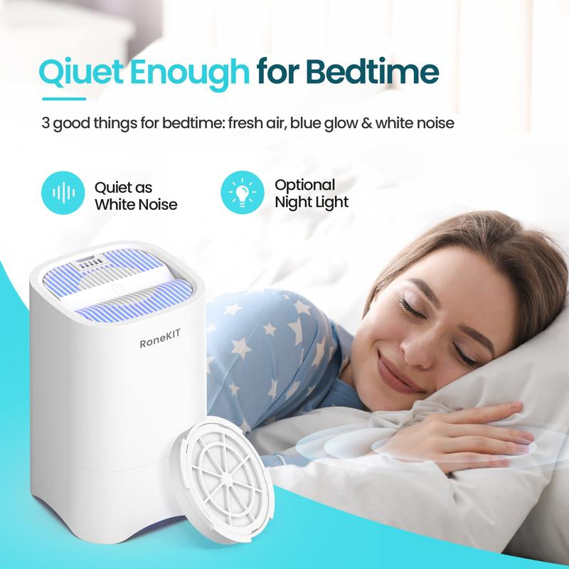Roneair Small Air Purifiers for Home, HEPA Air Purifiers for Small Room, Portable Mini Air Purifier for Office, Desktop, Bedroom, Quiet Air Cleaner for Smoke, Dust, Odor(White)