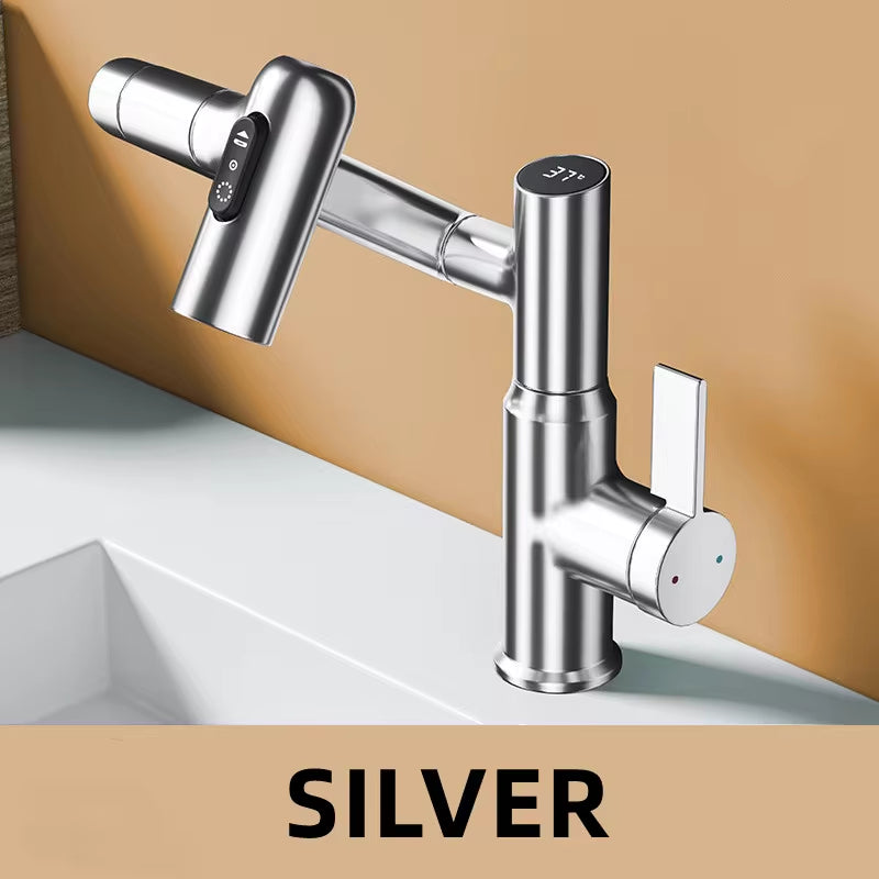 Upgrade Your Bathroom with the Digital Display LED Basin Faucet - 360° Rotation, Multi-Function Stream Sprayer for Hot & Cold Water