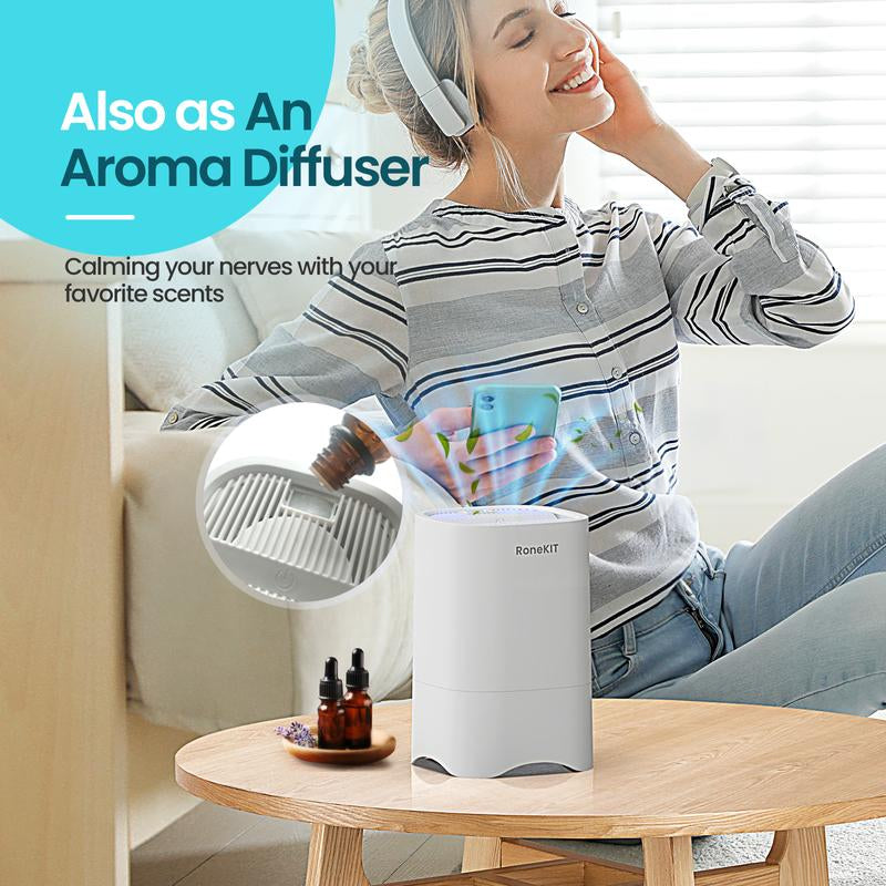 Roneair Small Air Purifiers for Home, HEPA Air Purifiers for Small Room, Portable Mini Air Purifier for Office, Desktop, Bedroom, Quiet Air Cleaner for Smoke, Dust, Odor(White)