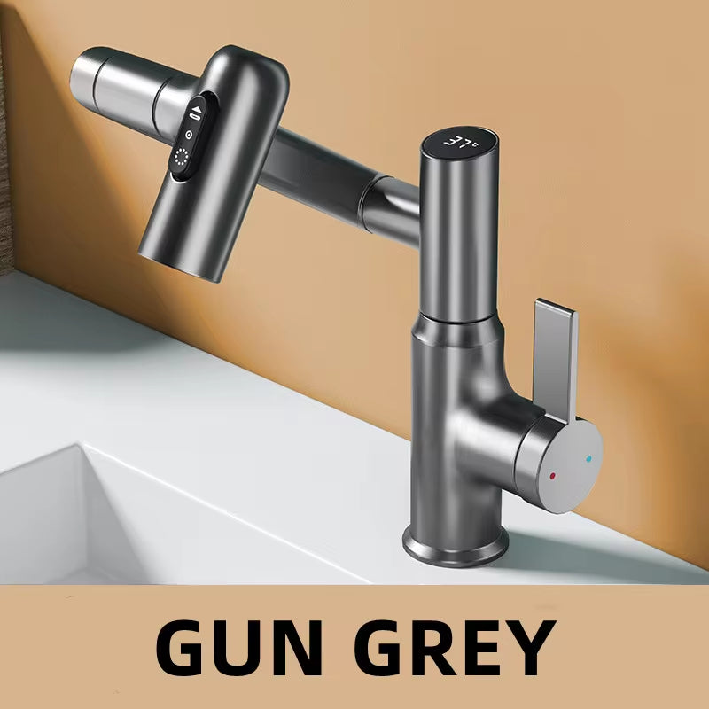 Upgrade Your Bathroom with the Digital Display LED Basin Faucet - 360° Rotation, Multi-Function Stream Sprayer for Hot & Cold Water