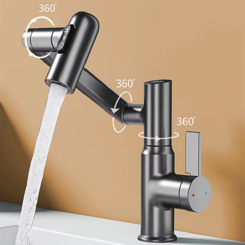 Upgrade Your Bathroom with the Digital Display LED Basin Faucet - 360° Rotation, Multi-Function Stream Sprayer for Hot & Cold Water