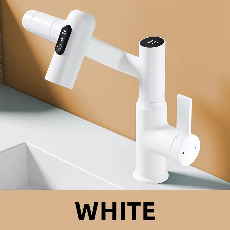 Upgrade Your Bathroom with the Digital Display LED Basin Faucet - 360° Rotation, Multi-Function Stream Sprayer for Hot & Cold Water
