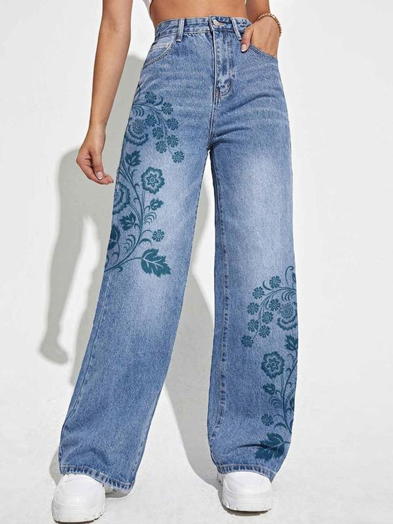 Chic Women's Bow Print Denim Jeans - Perfectly Comfy for Every Day!