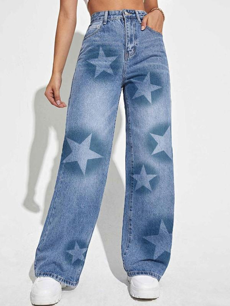 Chic Women's Bow Print Denim Jeans - Perfectly Comfy for Every Day!