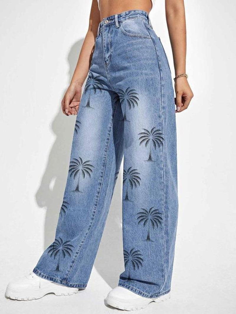 Chic Women's Bow Print Denim Jeans - Perfectly Comfy for Every Day!