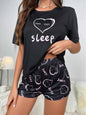Cozy Comfort: Women's All-Over Print Tee & Shorts Pajama Set - The Perfect Casual Sleepwear for Every Season