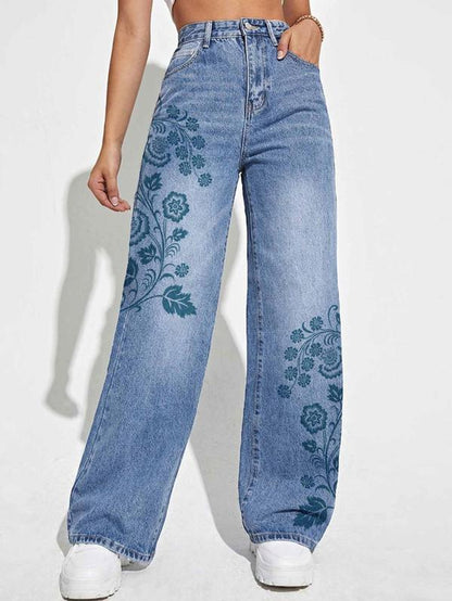 Chic Women's Bow Print Denim Jeans - Perfectly Comfy for Every Day!