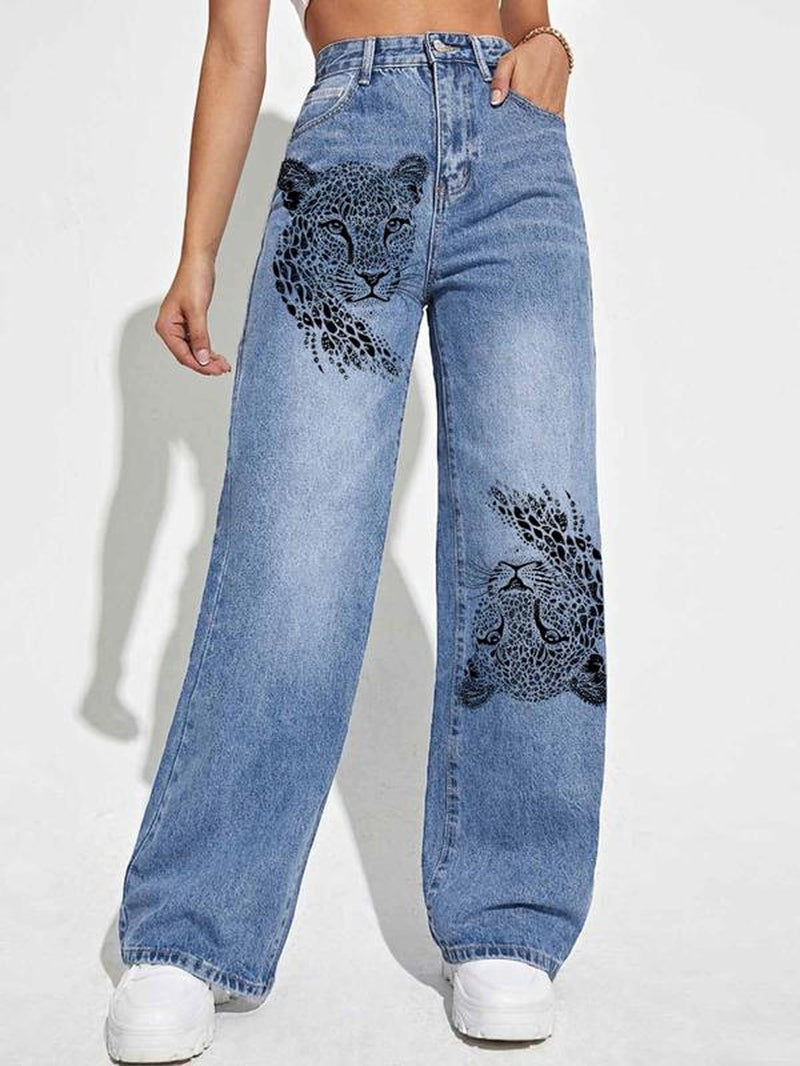 Chic Women's Bow Print Denim Jeans - Perfectly Comfy for Every Day!