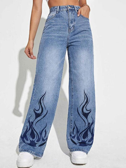 Chic Women's Bow Print Denim Jeans - Perfectly Comfy for Every Day!
