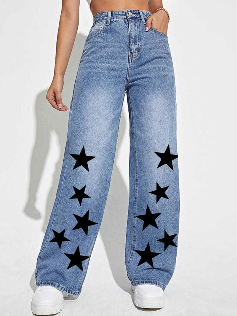 Chic Women's Bow Print Denim Jeans - Perfectly Comfy for Every Day!