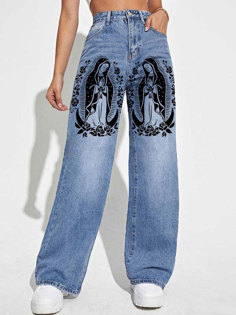 Chic Women's Bow Print Denim Jeans - Perfectly Comfy for Every Day!