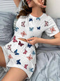 Cozy Comfort: Women's All-Over Print Tee & Shorts Pajama Set - The Perfect Casual Sleepwear for Every Season